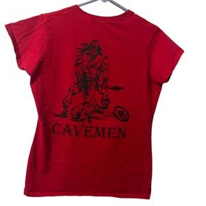 Gildan Shirt Women Large Red Lightweight Casual Cavemen Graphic Crew Neck Tee‎